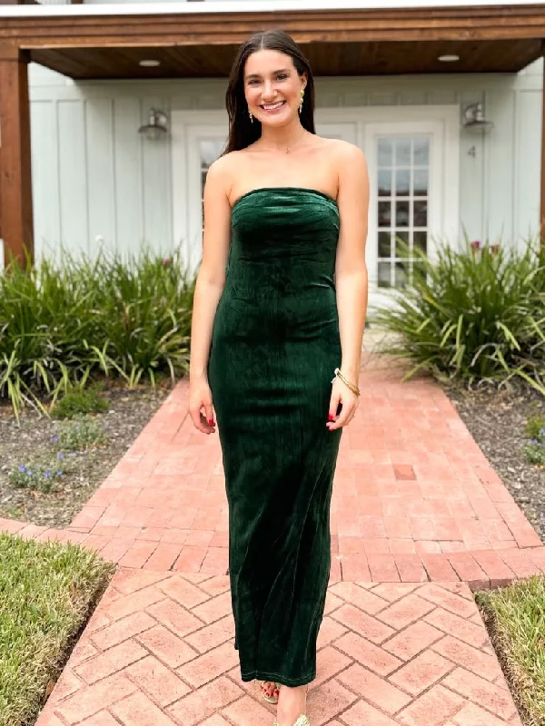 Maxi dress with cap sleeves-The Dynamite Velvet Maxi Dress-Emerald