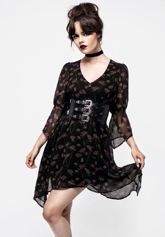 Mini dress with youthful look-Judas V-Neck Flute Sleeve Mini Shirt Dress