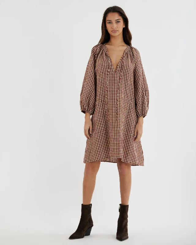 Mini dress with elastic waistband-Hazel Checked Tunic Mini Dress