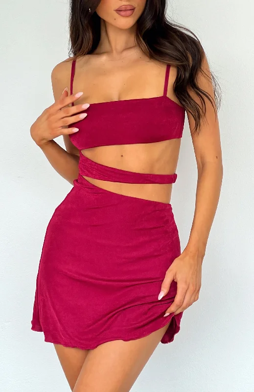 Mini dress with cold shoulder-Glowed Up Mini Dress Berry