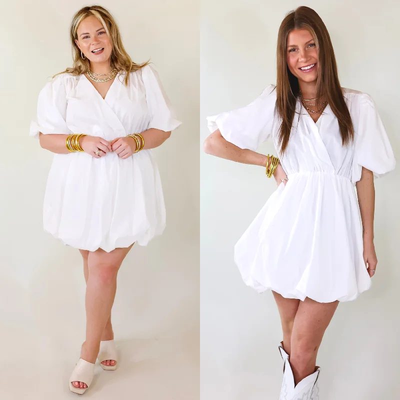 Mini dress with layered ruffles-Flawless and Free Puffed Sleeve Babydoll Dress in White