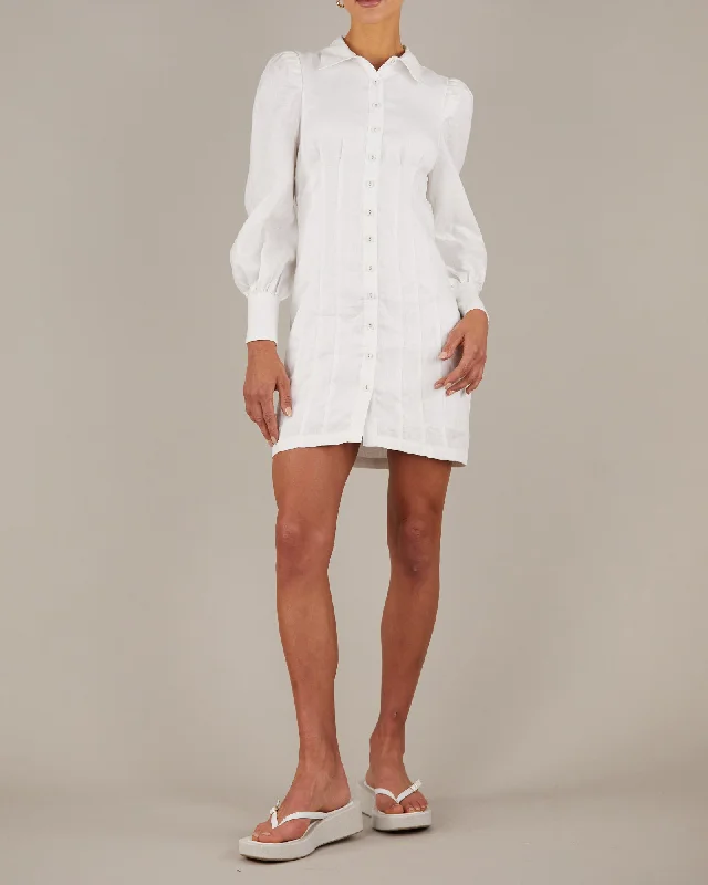 Mini dress with retro style-Emmie Linen Mini Dress - White