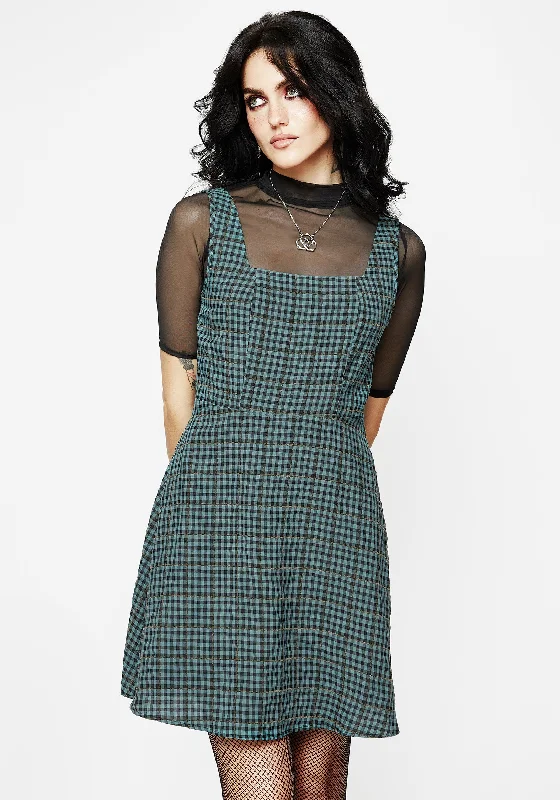 Mini dress with utility style-Restless Check Mini Apron Dress