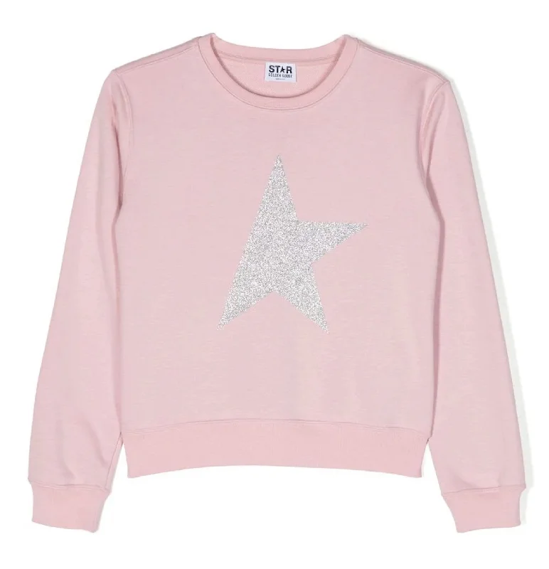 Maxi dress with plunging neckline-Pink Sweatshirt with Silver Maxi Star