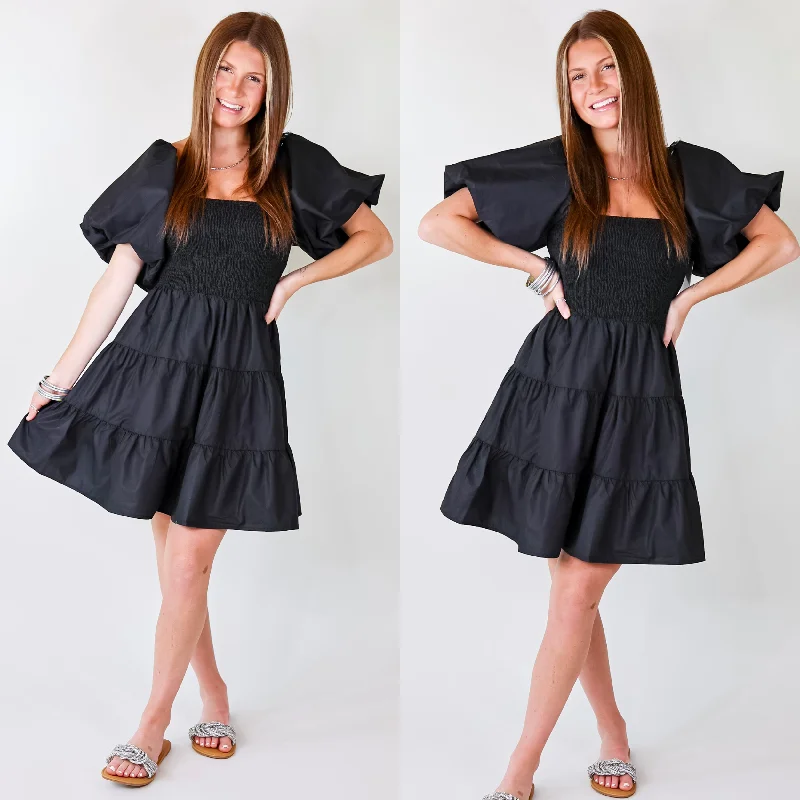 Mini dress with funky flair-Online Exclusive | Trust Me Puffed Sleeve Dress in Black