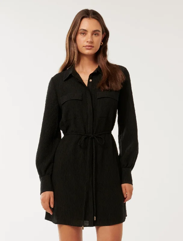 Mini dress with velvet texture-Eloise Textured Shirt Mini Dress