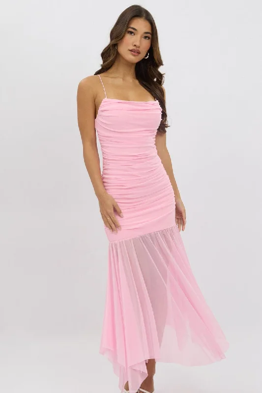 Maxi dress with neon colors-Pink Bodycon Dress Singlet Maxi