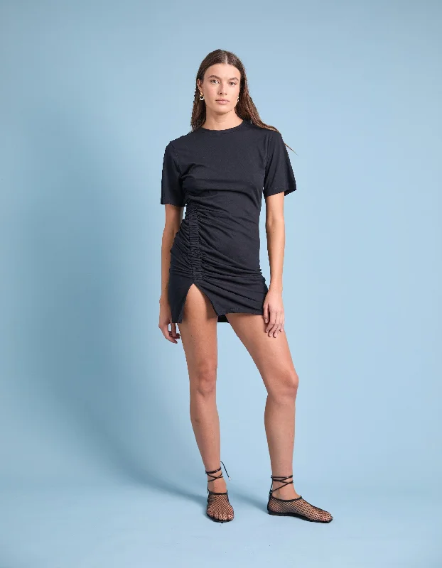 Mini dress with smocked bodice-COLMAR ORGANIC COTTON MINI DRESS | BLACK