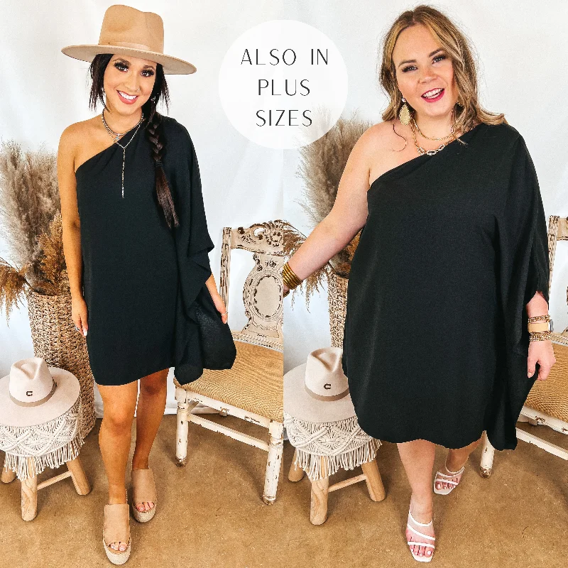 Mini dress with high neckline-Last Chance Size Small | Champagne Getaway One Shoulder Dress in Black