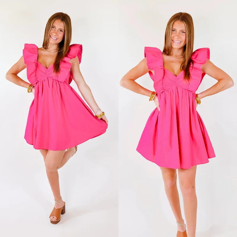 Mini dress with halter neck-Pixie Perfect Ruffled Sleeve V Neck Dress in Pink