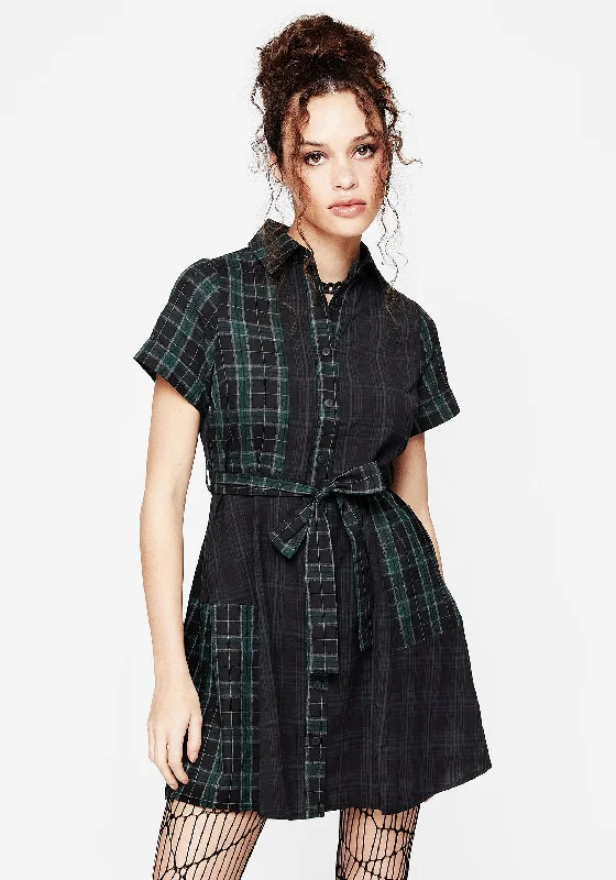 Mini dress with wild prints-Analogue Check Cotton Mini Shirt Dress