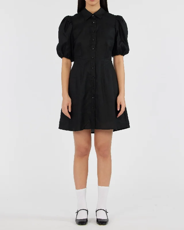 Mini dress with embroidered flowers-Julius Linen Mini Dress - Black