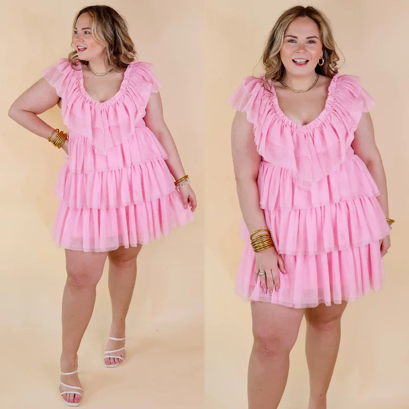 Mini dress with racerback style-Last Chance Size Small | Dazzle The Room Tulle Tiered Dress in Light Pink