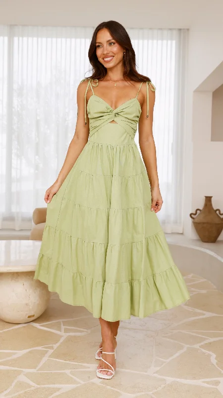 Maxi dress with pleated skirt-Armani Maxi Dress - Light Green