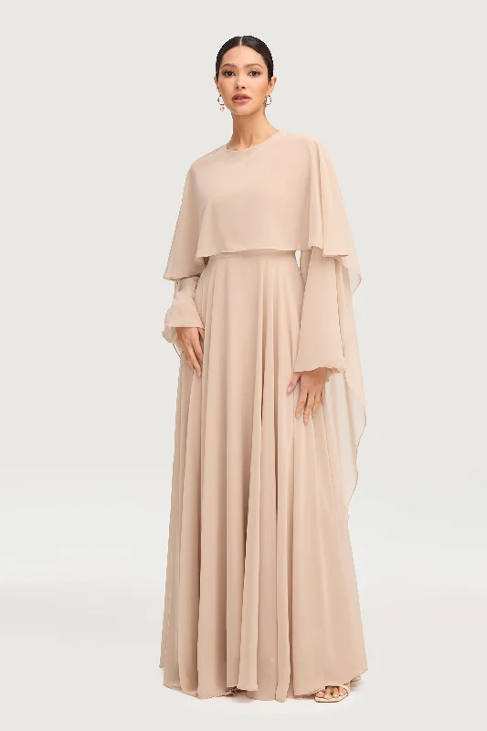 Maxi dress with faux leather-Falak Draped Chiffon Maxi Dress - Stone