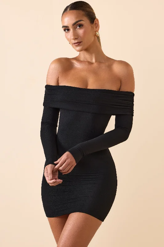 Mini dress with beaded details-Modal Off-Shoulder Mini Dress in Black