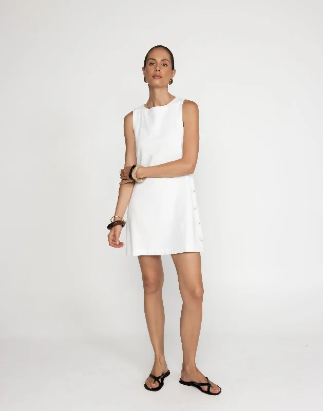 Mini dress with tulle overlay-Hanna Mini Dress (White)