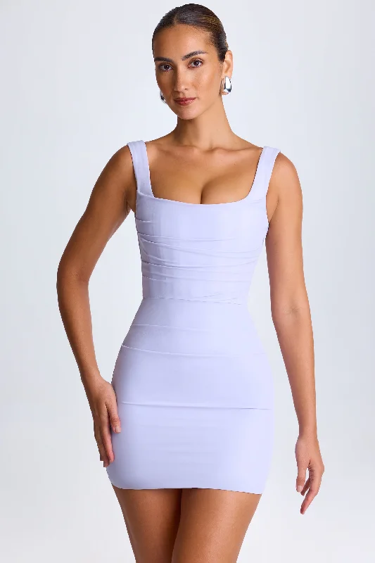 Mini dress with faux leather-Draped Corset Mini Dress in Soft Lilac