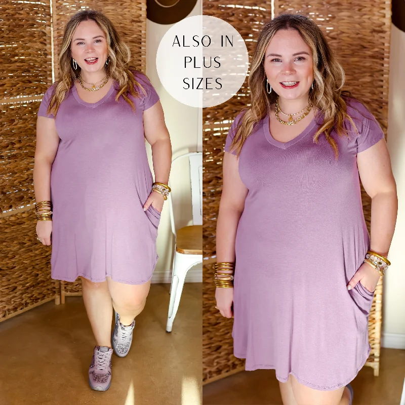 Mini dress with unique patterns-Preferred Piece Tee Shirt Mini Dress in Dusty Purple