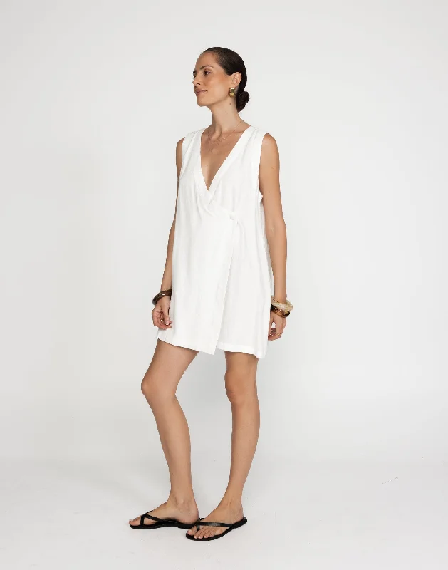 Mini dress with tulip hem-Rhianna Mini Dress (White)