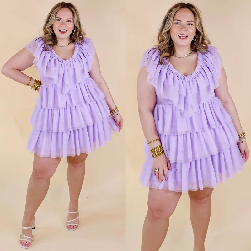 Mini dress with retro flair-Dazzle The Room Tulle Tiered Dress in Lavender Purple