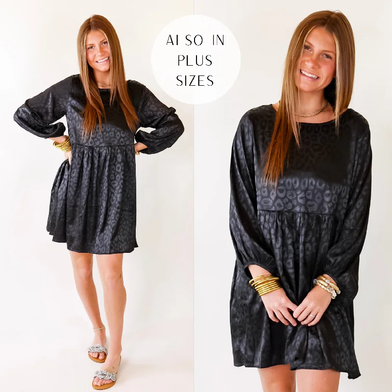 Mini dress with zigzag pattern-Change Is Coming Leopard Print Babydoll Dress with Long Sleeves in Black