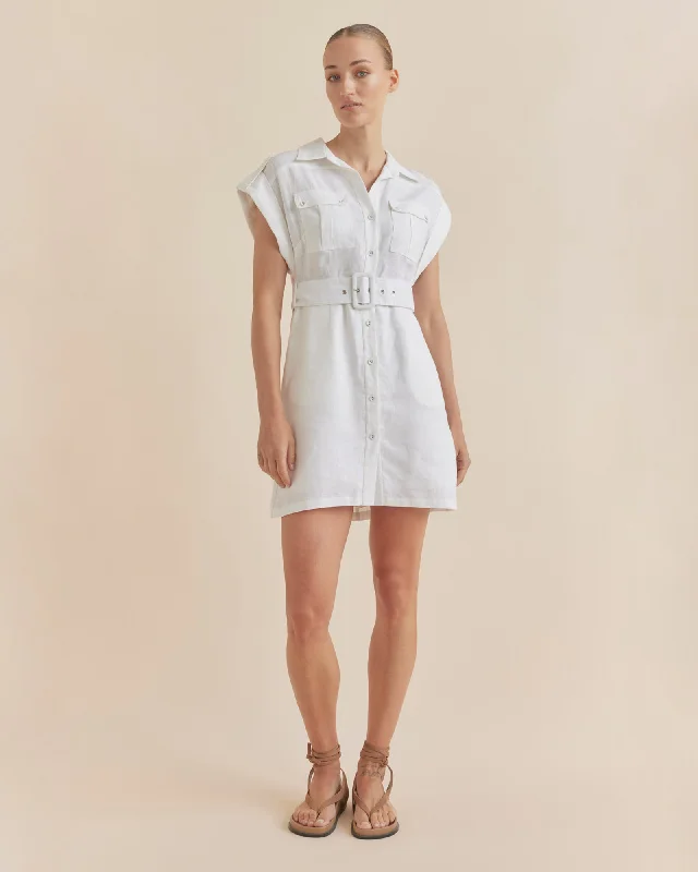 Mini dress with frilly details-Esra Utility Mini Dress - White