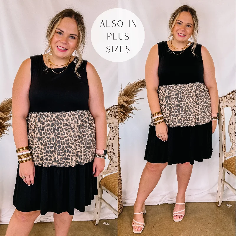 Mini dress with drawstring waist-Right On Time Ruffle Tiered Leopard Print Block Dress in Black