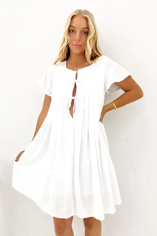 Mini dress with bow accents-Jethro Mini Dress White