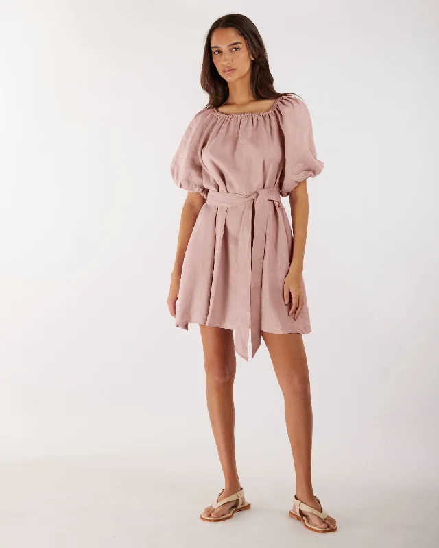 Mini dress with halter neck-Wren Linen Mini Dress - Peony