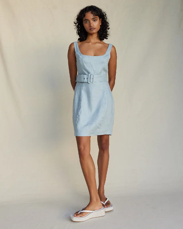 Mini dress with ruched sides-Silas Linen Mini Dress - Periwinkle