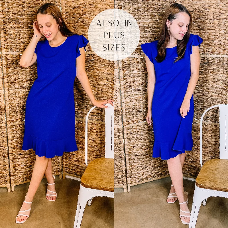 Mini dress with chic design-Last Chance Size Small & 3XL | Boss Shift Ruffle Cap Sleeve Dress with Ruffle Hem in Royal Blue