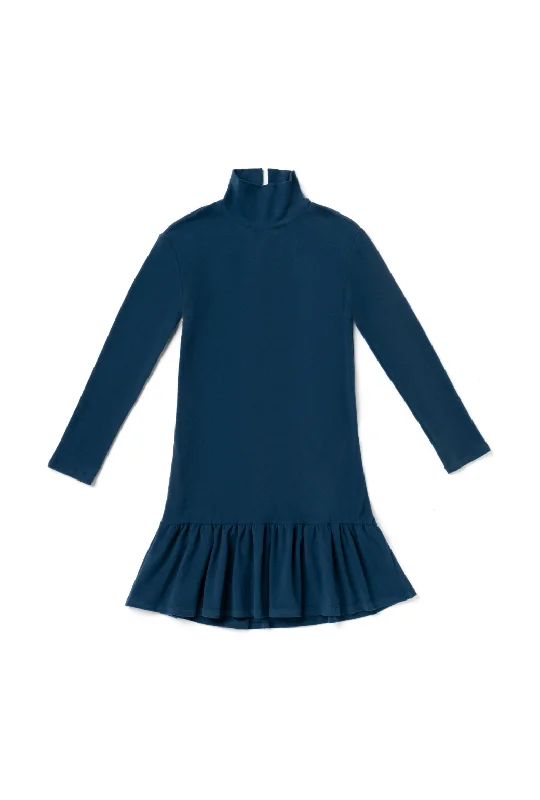 Mini dress with sweetheart neckline-Side Zip Turtleneck Dress MINI - Navy