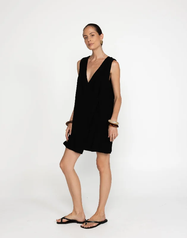 Mini dress with velvet texture-Rhianna Mini Dress (Black)