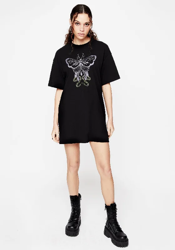 Mini dress with velvet texture-Mimicry Embroidered Mini Tee Dress