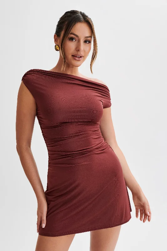 Mini dress with sporty look-Dakoda Slinky Off Shoulder Mini Dress - Wine