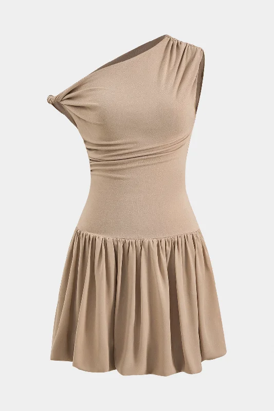 Mini dress for a night out-Chiffon Ruched Asymmetrical Sleeveless Mini Dress