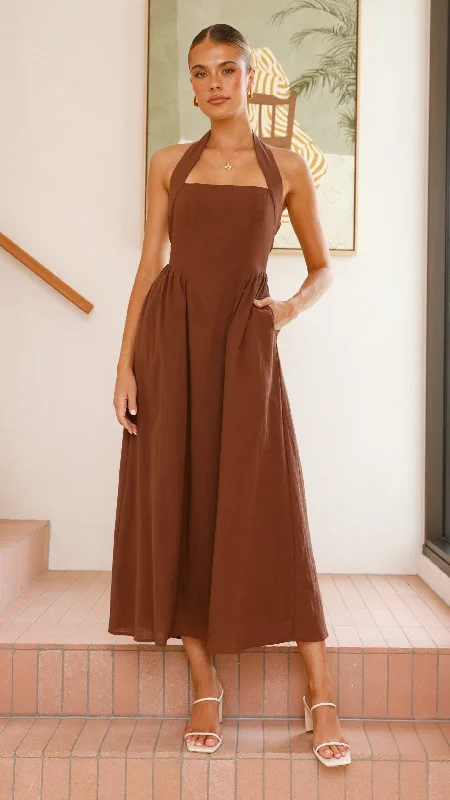 Maxi dress with wrap style-Caden Maxi Dress - Chocolate