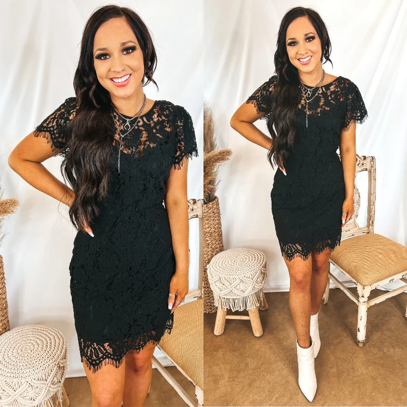 Mini dress with lace-up front-Last Chance Size Small | Social Butterfly Lace Overlay Fitted Dress in Black