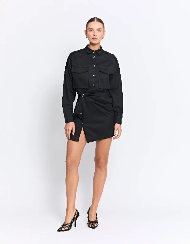 Mini dress with V-neckline-FORBES MINI DRESS | BLACK