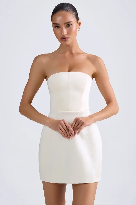 Mini dress with drawstring waist-Bandeau Structured Tulip Mini Dress in Ivory