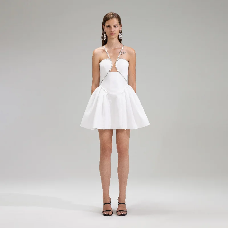 Mini dress with metallic threads-White Taffeta Flared Mini Dress