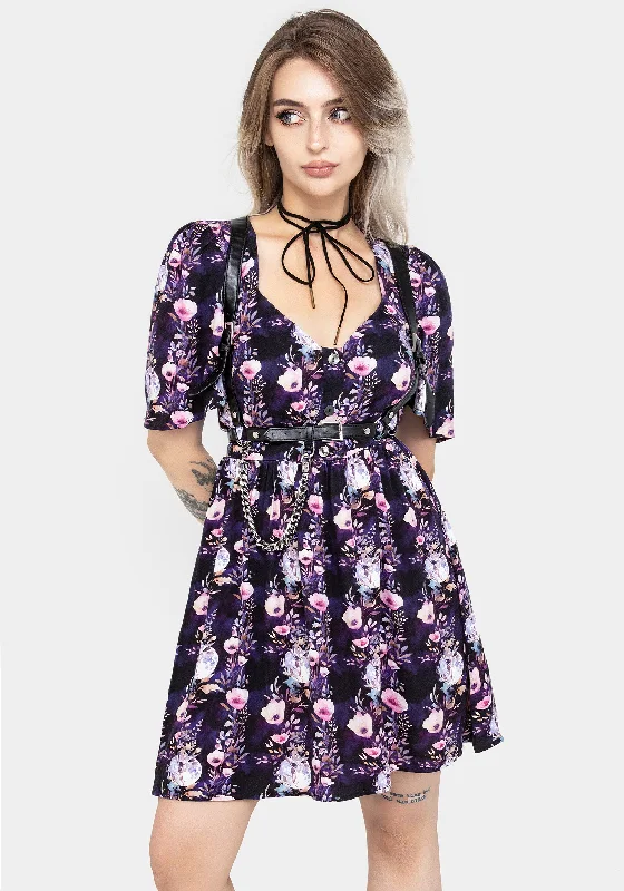 Mini dress with tropical print-Socordia Floral Moon Button Front Mini Dress