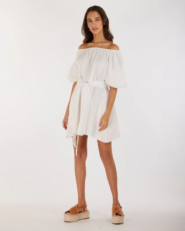 Mini dress with iridescent finish-Wren Linen Mini Dress - White