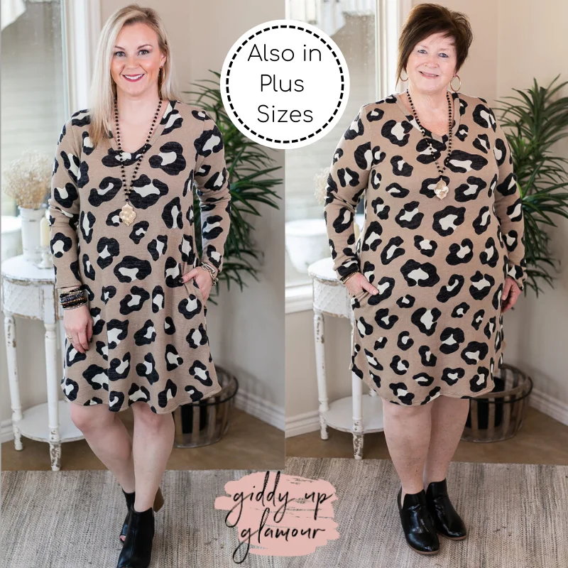 Mini dress with animal print-Feline Myself Long Sleeve Tee Shirt Dress in Leopard