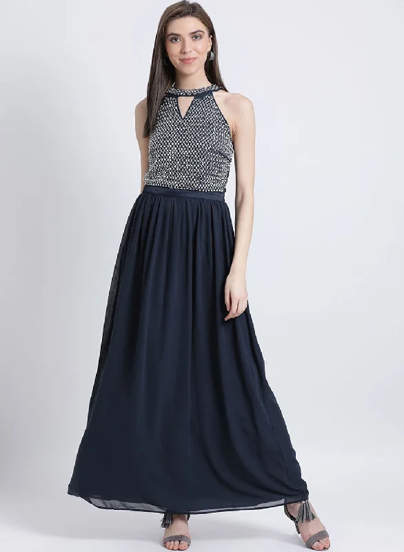 Maxi dress with metallic finish-Trixie Embellished Maxi Dress