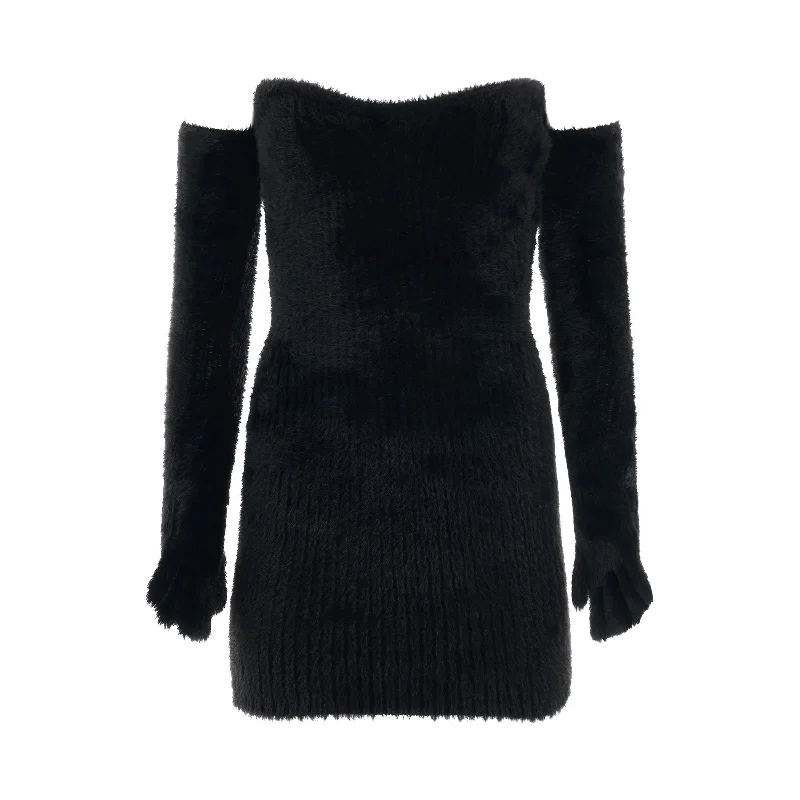 Mini dress with zigzag pattern-Fuzzy Gloves Mini Dress in Black