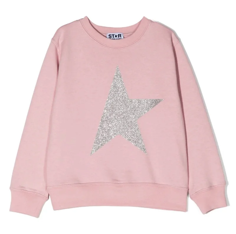 Maxi dress with pleated skirt-Pink Sweatshirt with Silver Maxi Star