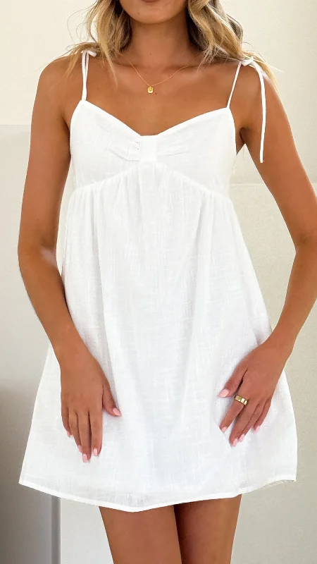 Mini dress with draped bodice-Uzi Mini Dress - White