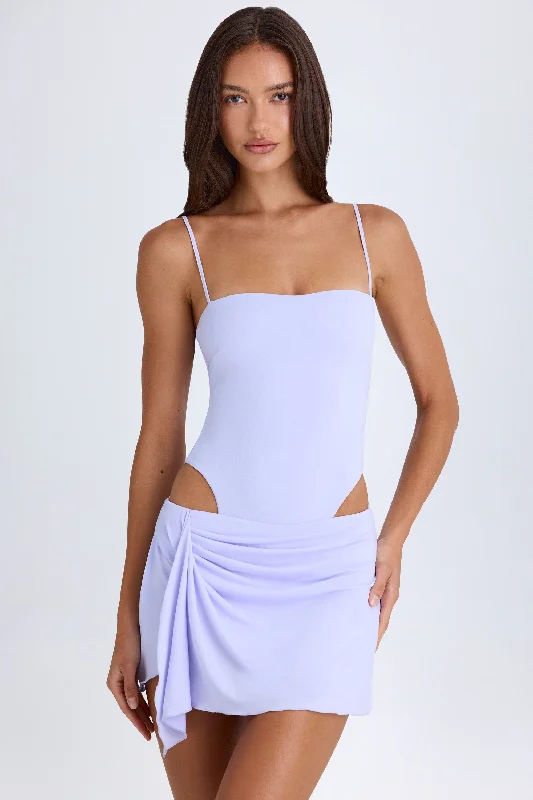 Mini dress with metallic threads-Draped Cut-Out Mini Dress in Soft Lilac